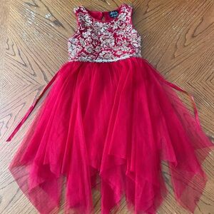 Elegant Red Floral Kids Formal Dress